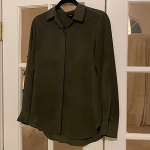 Polyester green button up shirt. Size XS.